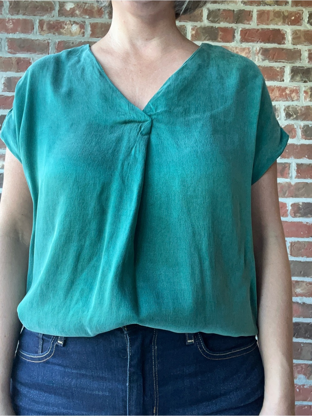 Dear John Kristen Top V-Neck Blouse Green Size Medium